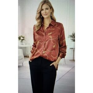 Chico’s xL stiletto whimsical cheetah tiger Gold chain designer Satin NWT